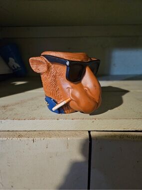 Joe Camel Head Koozie with Sunglasses - Orange & Blue